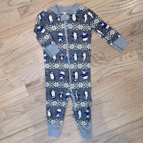 Hanna Andersson Gray Winter Penguin Holiday PJ Zip Up Pajamas Sz 9-12 mo 70cm - Picture 5 of 7